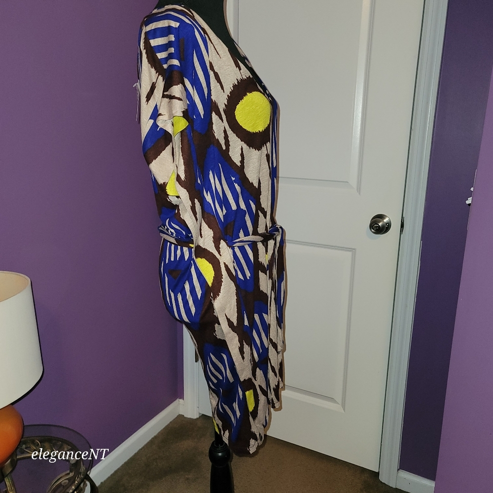 Le' Croix Vibrant Patterned Dress with  Fabric Belt Sz; L NWT - Picture 4 of 12